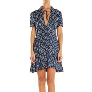 Free People Melody Dress Women’s US‎ 4 Blue Black Ivory Geometric Mini Tie-Front